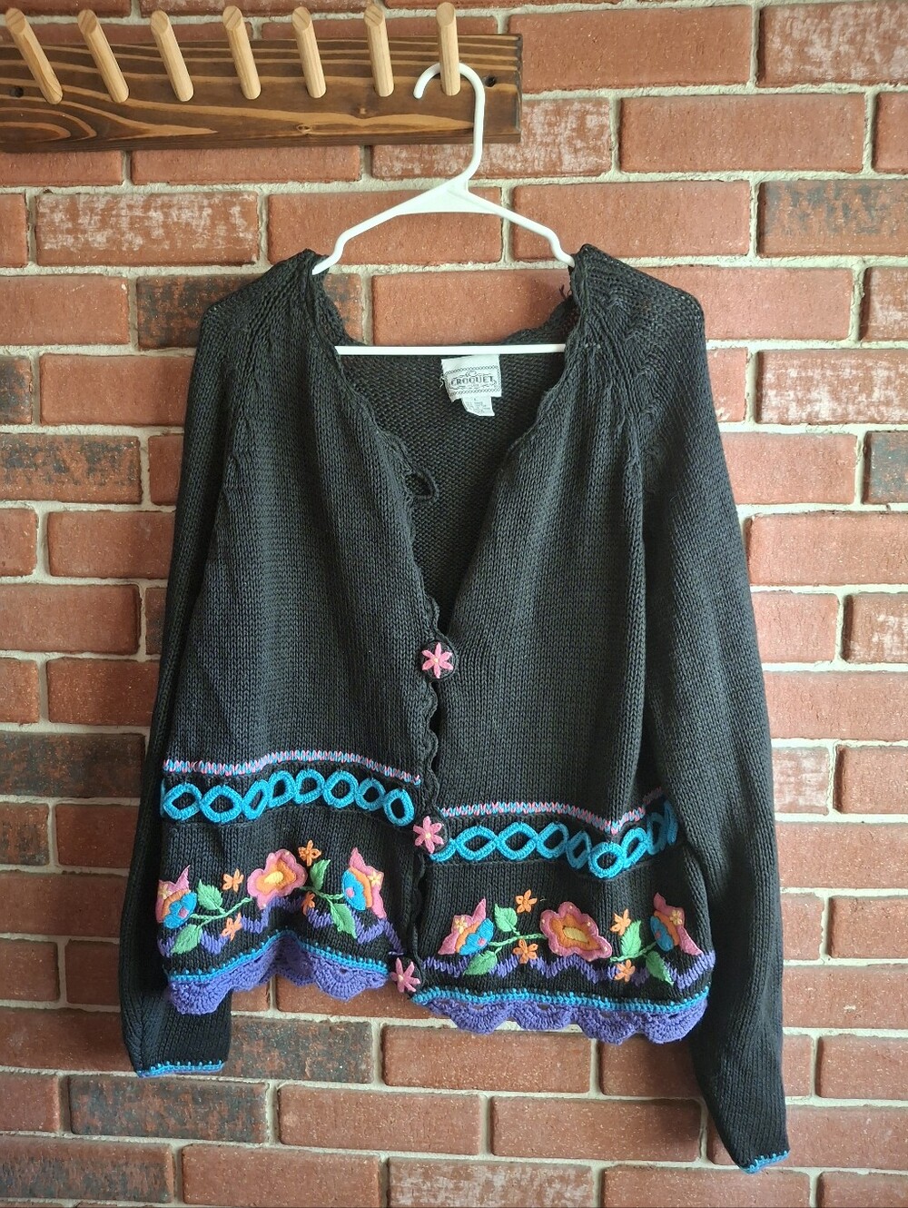 Black floral embroidered cardigan